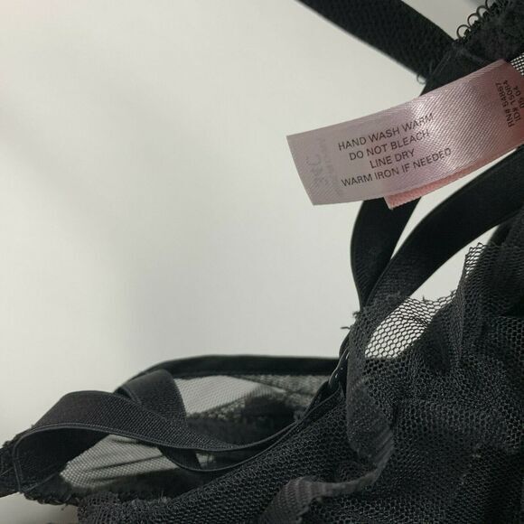 Victorias Secret Womens Size 34C Black Sheer Babydoll Nightgown Ruffle Pink Bows - Picture 5 of 5